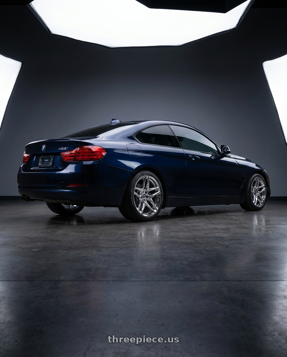 2015 bmw 428i with Heritage Wheel EBISU MonoC 5x120 18x8.5+35 Chrome wheels rear three quarter view square tires