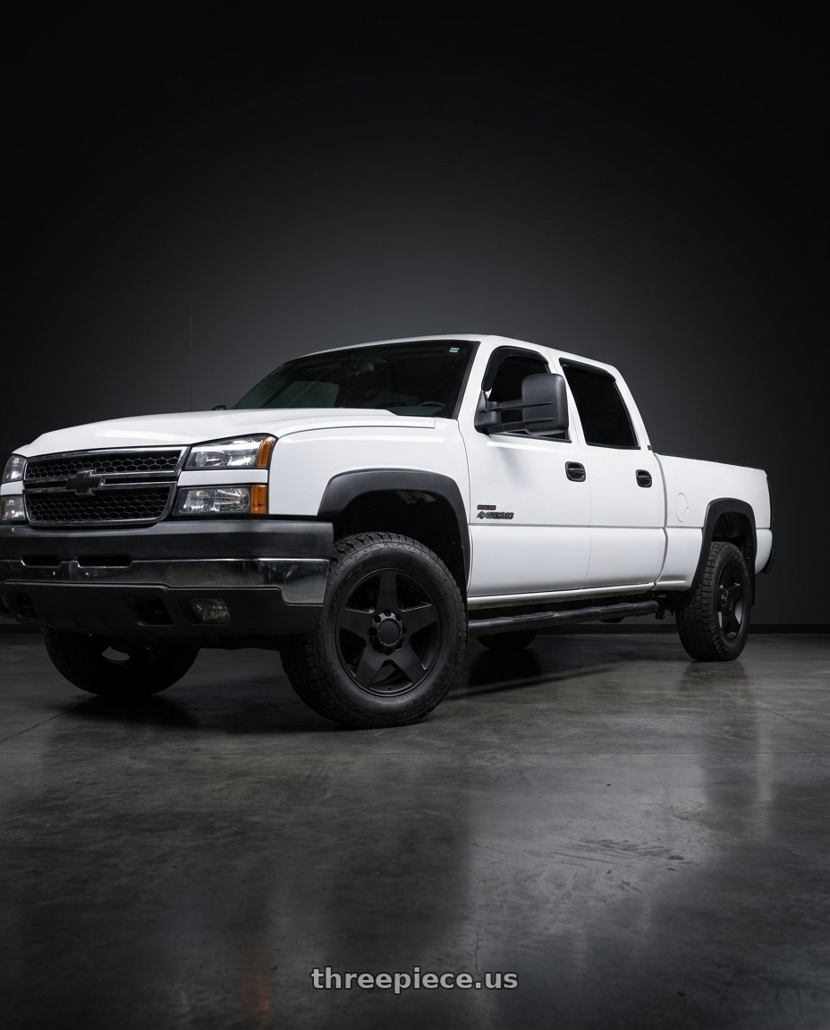 2006 chevy silverado 2500 with OE Wheels CV91A 8x165.1 20x8.5+12 Satin Black wheels