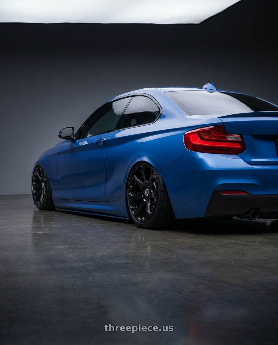 2014 bmw 228i with Heritage Wheel Kokoro MonoC 5X112 19x8.5+35 Black wheels rear three quarter view square tires