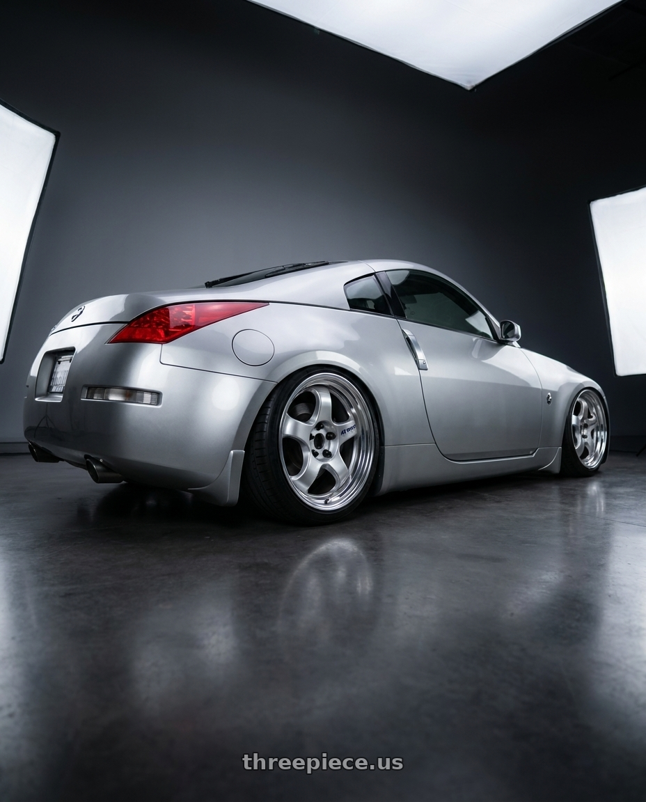 2004 350z enthusiasts  with Work Meister S1 2P 5x114.3 15x6.5+45 A Disk Silver wheels rear three quarter view square tires