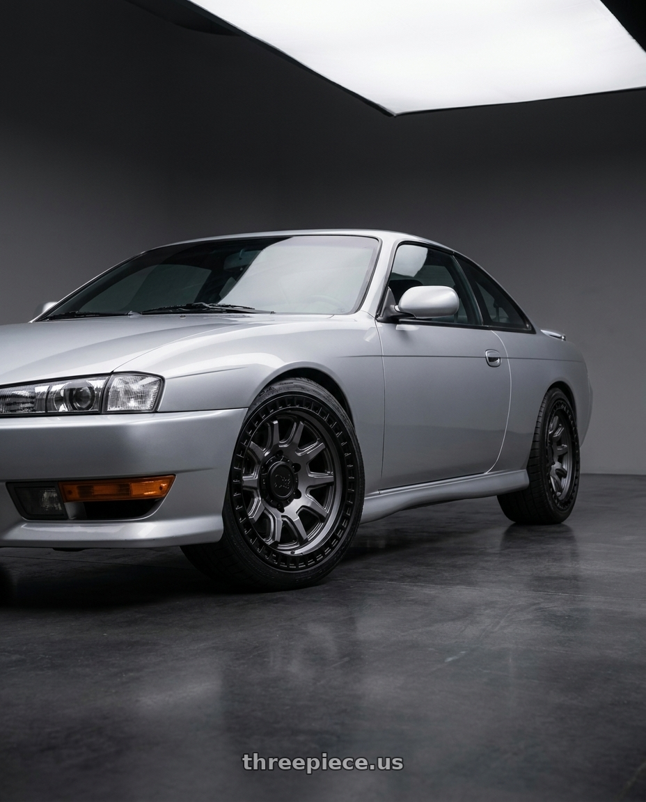 Nissan 240sx 1999 with Black Rhino CALICO 5X127 17X8.5 +34 MATTE GUNMETAL W/ MATTE BLACK LIP wheels