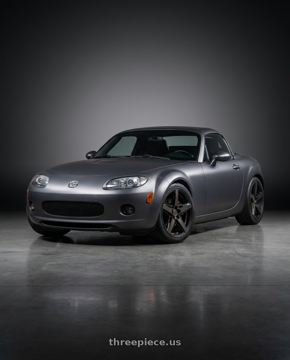 2007 Mazda Miata mx5 with Niche 1PC M271 TERAMO 5X114.3 18X8 +40 MATTE BLACK WITH DOUBLE DARK TINT FACE wheels