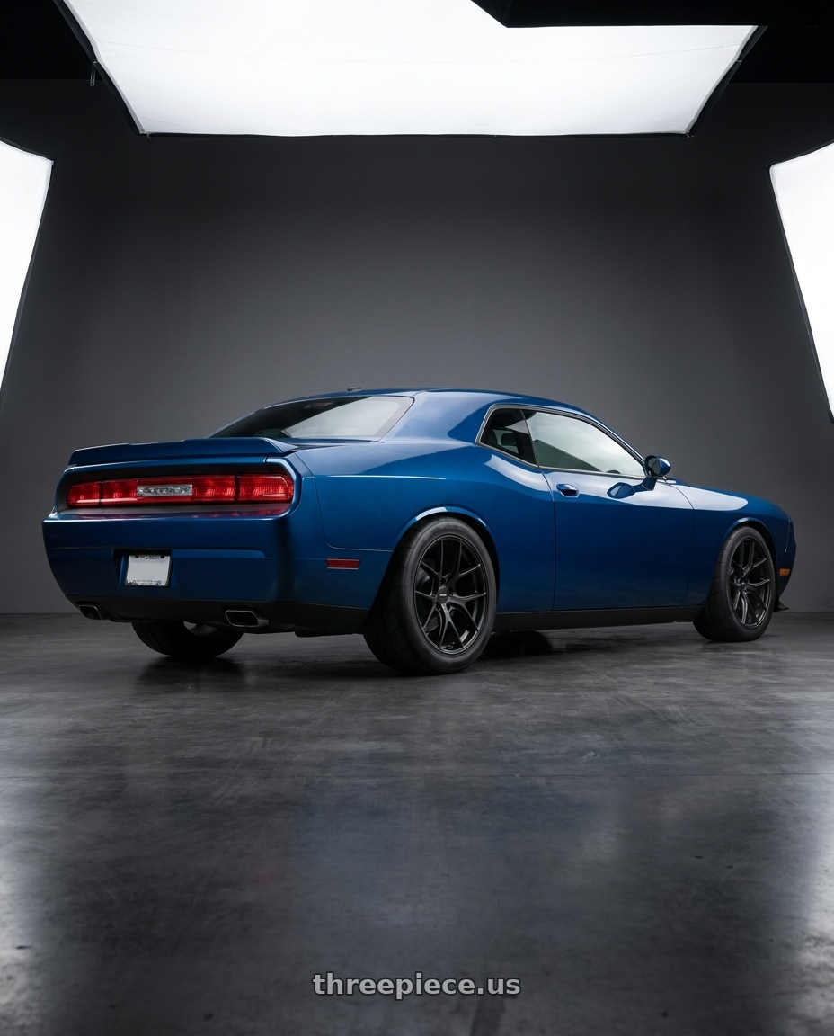 2010 dodge challenger  with Drifz 315SB 5X108 18x9 +38 Satin Black wheels rear three quarter view meaty tires