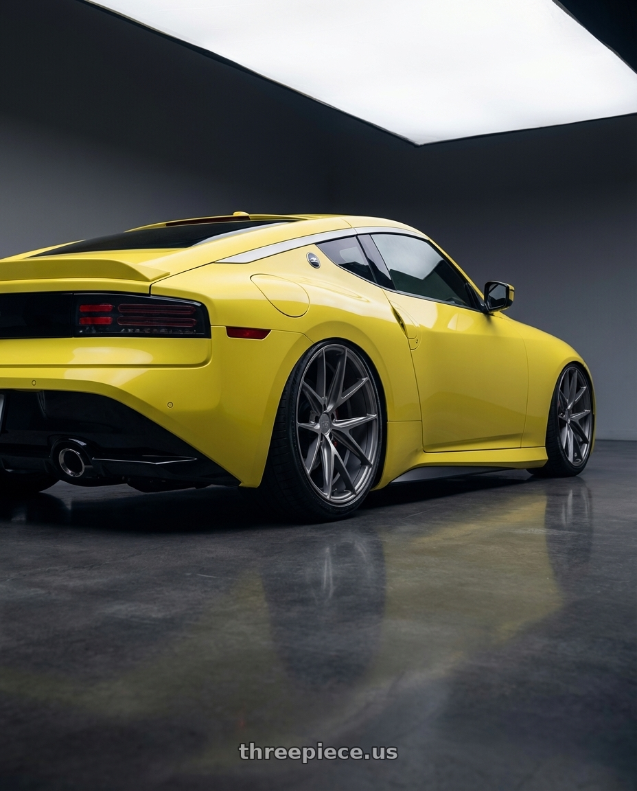 2024 Nissan Z with Niche 1PC M116 MISANO 5X114.3 19X8.5 +45 MATTE GUN METAL wheels rear three quarter view slight stretch tires