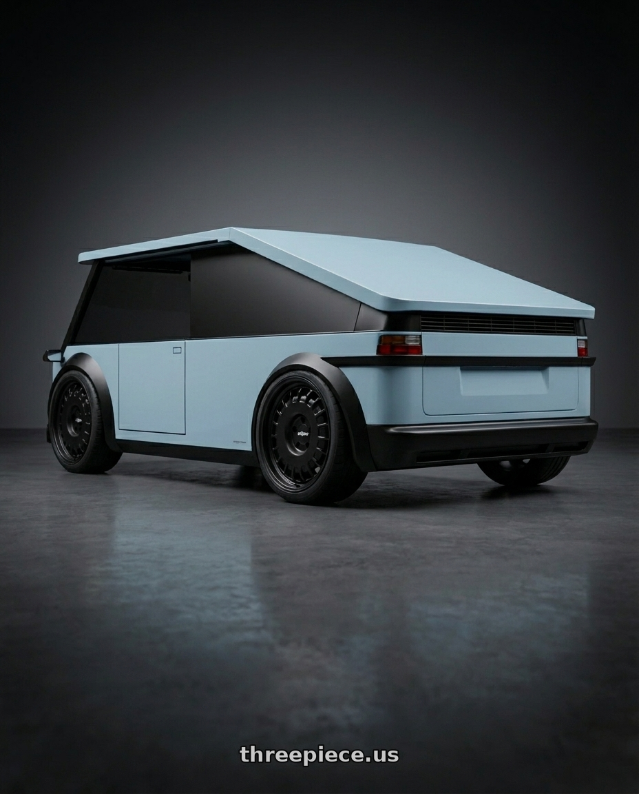 2026 Retemo PoolTop I with Rotiform RC205 PMF 5X112 18x8.5 +45 MATTE BLACK wheels rear three quarter view extreme stretch tires