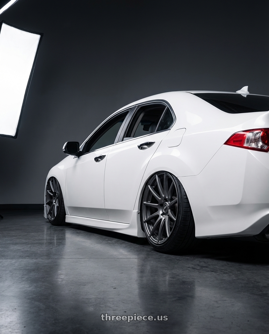 2013 Acura TSX with Forgestar CF10 5x114.3 19x9.5 +29 Gloss Anthracite wheels rear three quarter view slight stretch tires