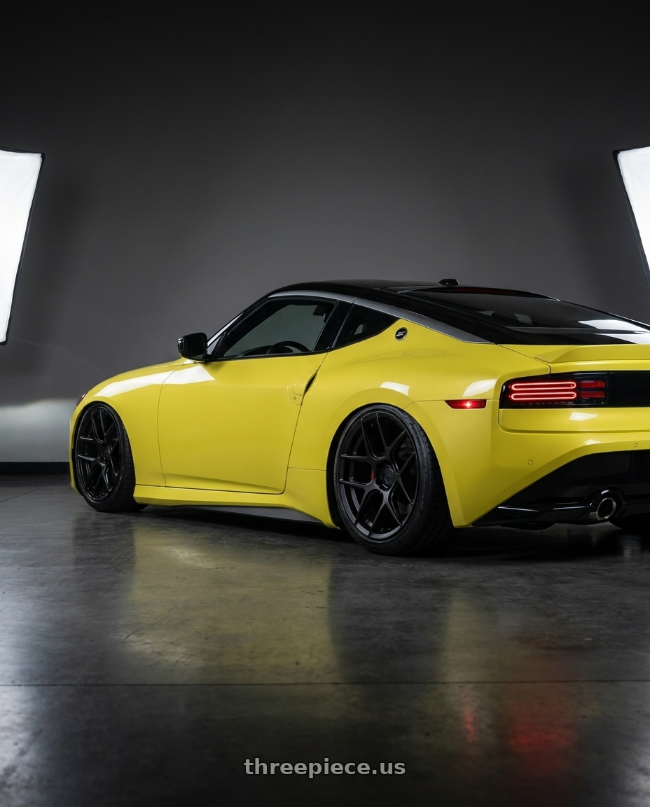 2024 Nissan Z with Aodhan AFF2 5x114.3 19x8.5+35 Matte Black wheels rear three quarter view slight stretch tires