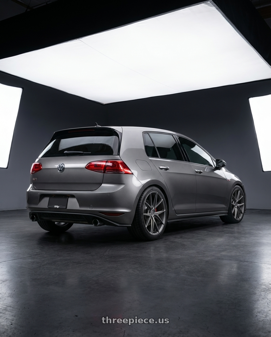 2019 Volkswagen GTI MK7 with Niche 1PC M116 MISANO 5X112 18X8 +42 MATTE GUN METAL wheels rear three quarter view square tires