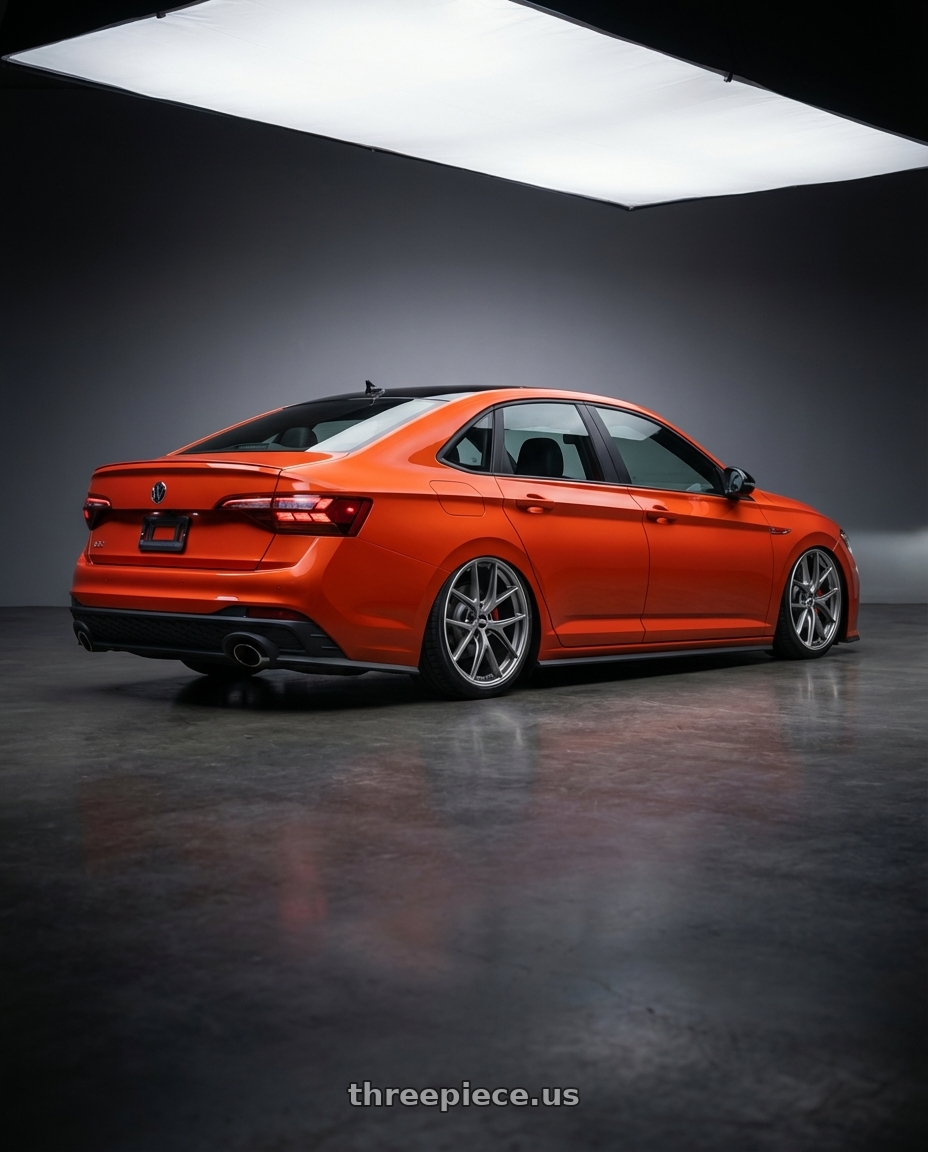 2023 Volkswagen Jetta GLI MK7 with BBS CI-R 5x112 19x8 +44 Platinum Silver Polished Rim Protector wheels rear three quarter view slight stretch tires