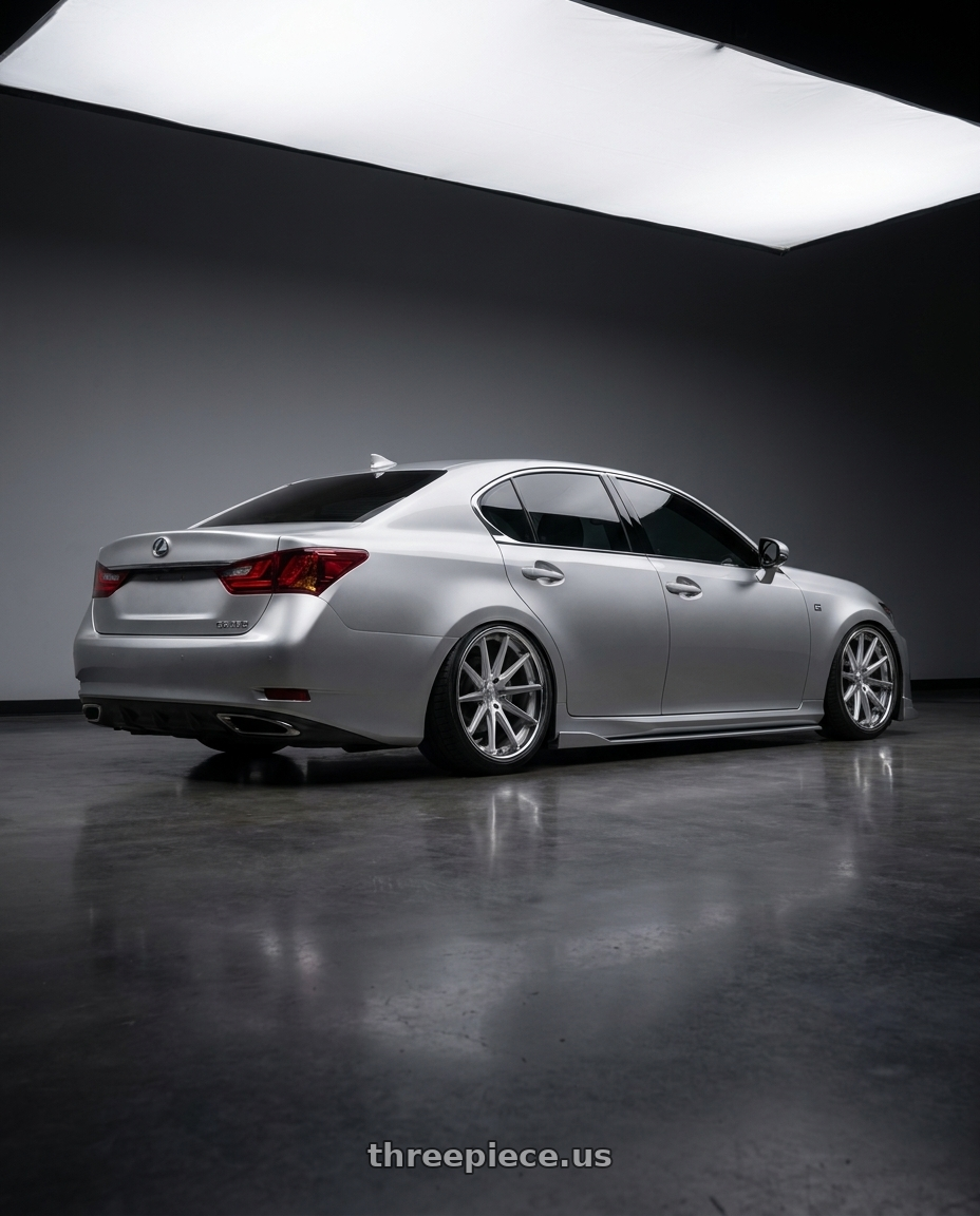 2015 Lexus gs350 with Rohana RFC10 5x112 19x8.5 +42 Machine Silver/chrome Lip wheels rear three quarter view square tires