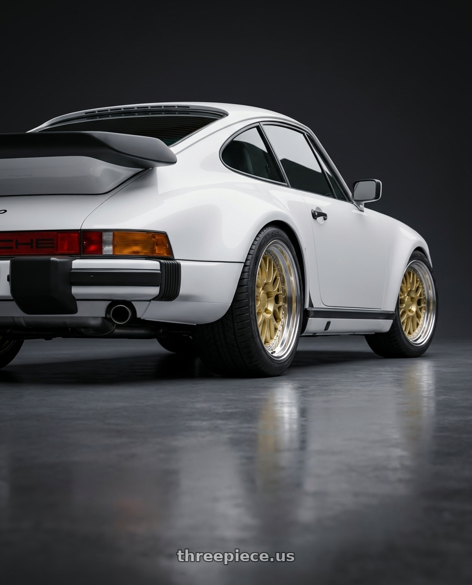 1987 Porsche 930 with Work Brombacher Mesh wheels rear three quarter view square tires
