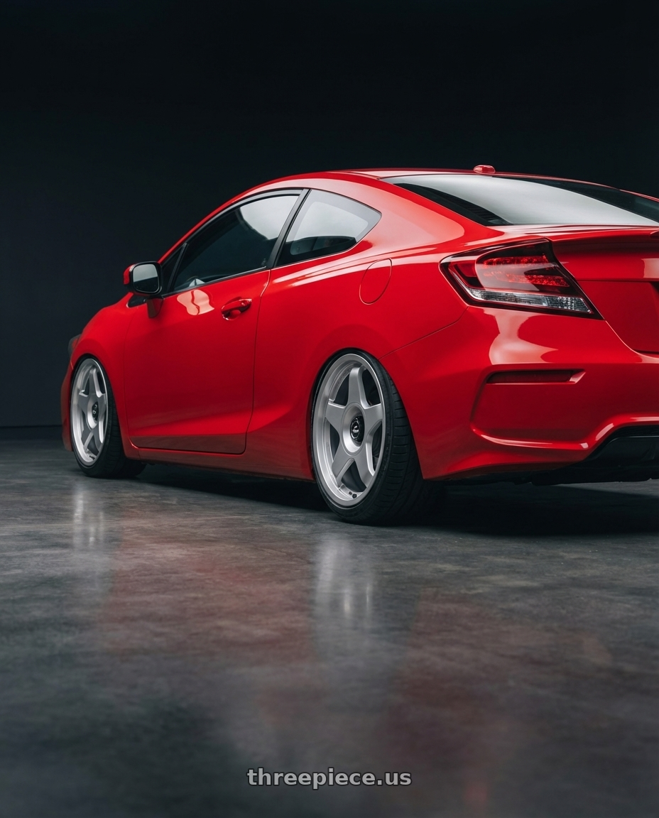 2015 Honda Civic Si with fifteen52 CHICANE 5x114.3 / 5x100 18x8.5 +35 SPEED SILVER (GLOSS SILVER) wheels rear three quarter view slight stretch tires