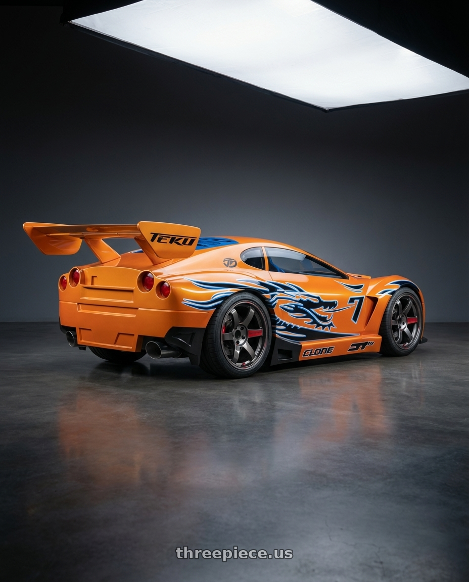 1993 Mazda Rx7 with Volk Racing TE37 Saga SL 5x114.3 18x9.0+45 Pressed Graphite wheels rear three quarter view square tires