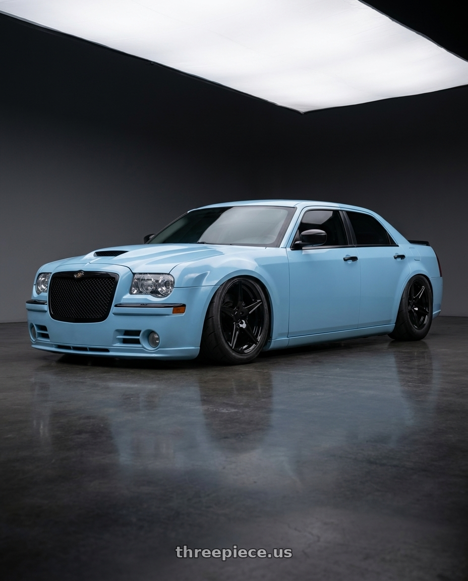 Ice blue 2007 Chrysler 300 srt8 satin black trim black mesh grill hellcat hood with Voxx Replica Mustang GT500 5x114.3 20x9+35 Gloss Black wheels