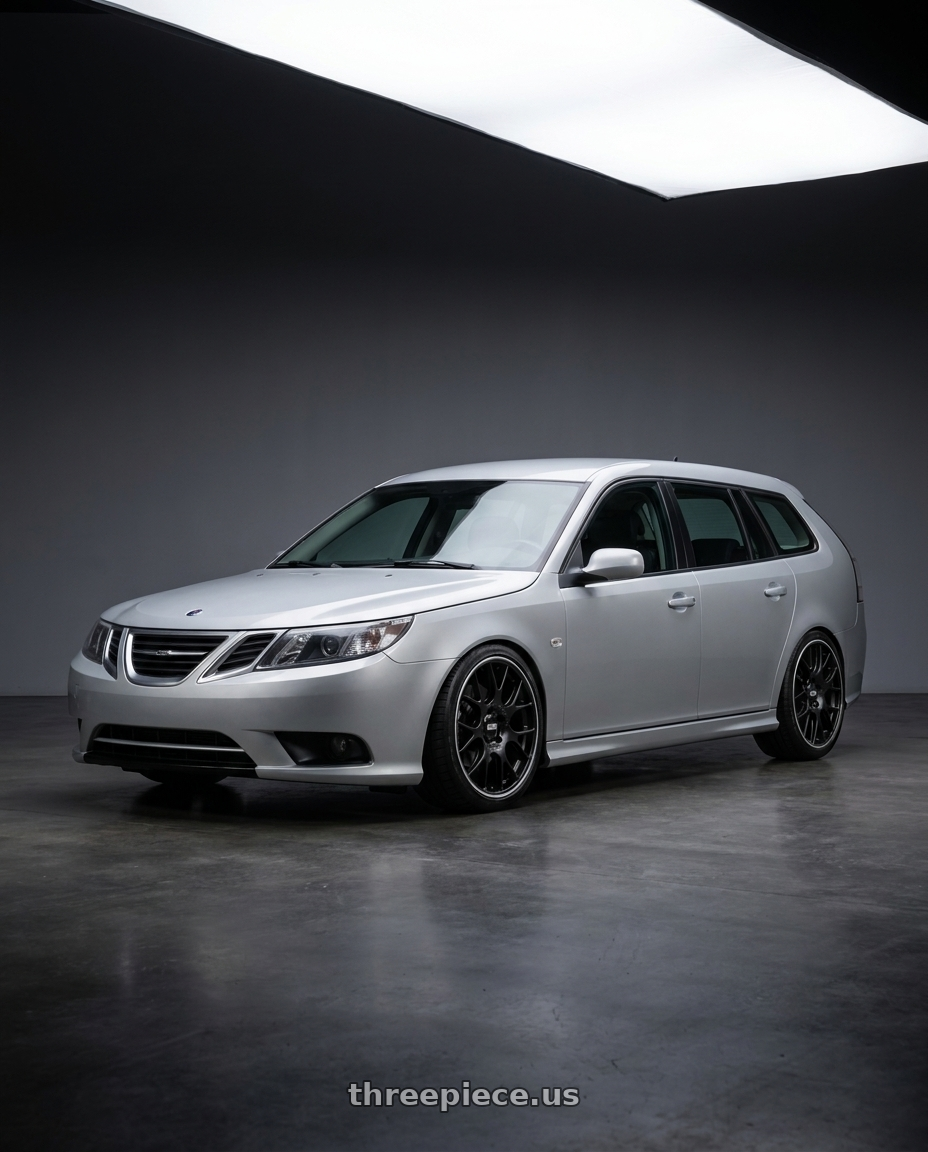 2010 saab 93 sportcombi silver with BBS CH-R 5x130 19x12 +45 Satin Black Polished Rim Protector wheels