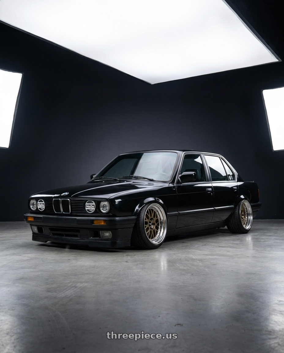 1989 bmw e30 with Work Meister M1 3p 4x100 16x10+0 W Disk Titanium Gold wheels