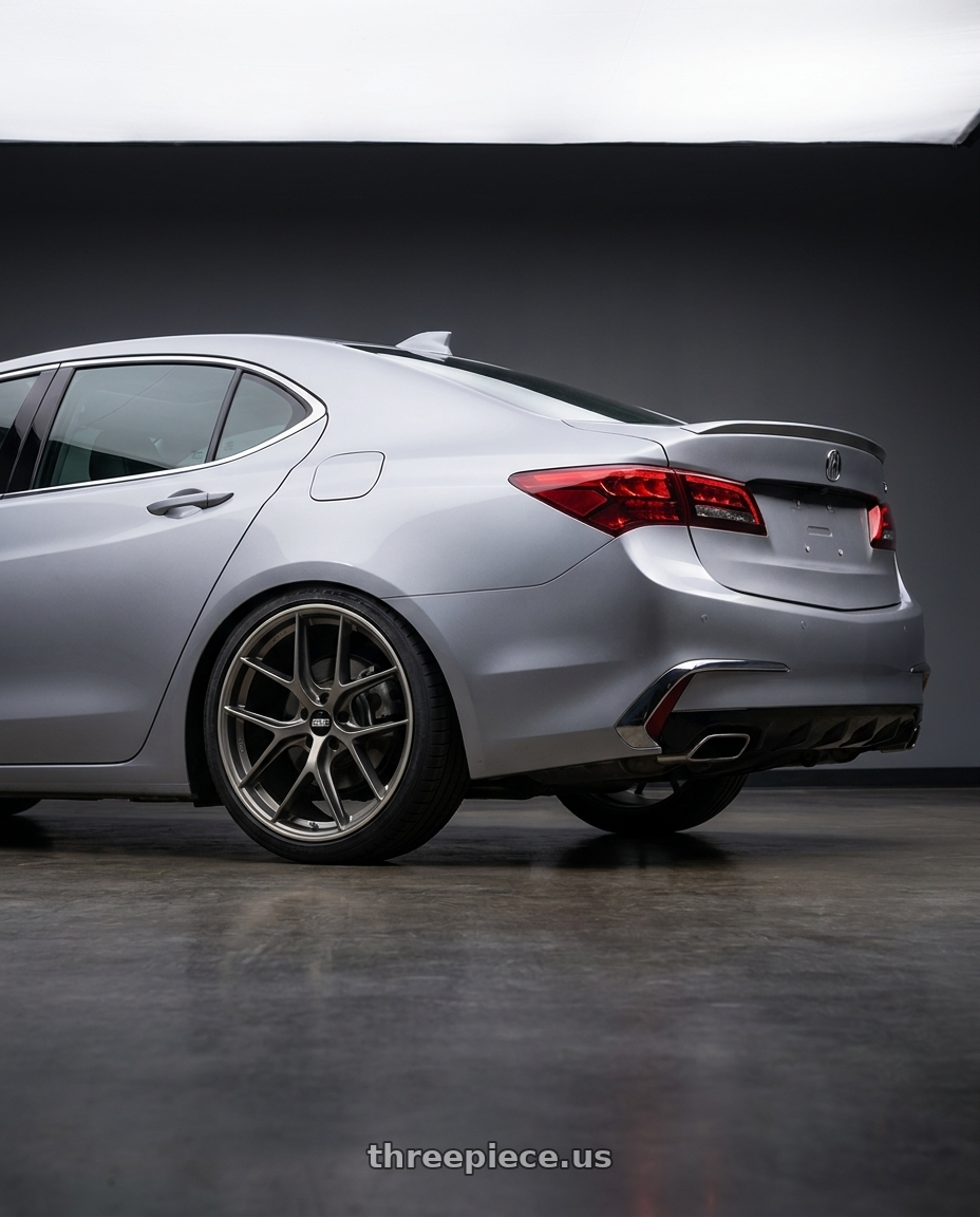 2019 Acura TLX with BBS CC-R 5x114.3 19x8.5+30 Satin Platinum wheels rear three quarter view square tires