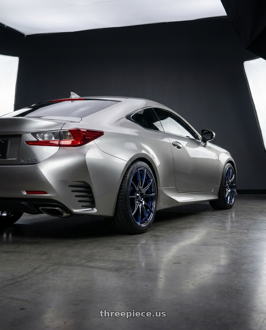 2016 Lexus RC 350 F Sport with WedsSport SA-25R 5x114.3 18x9.5+38 Blue Light Chrome II wheels rear three quarter view square tires