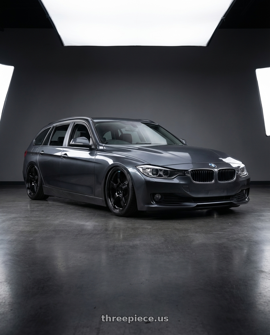 2016 BMW 3 Series F30 with Gram Lights 57CR 5x120 19x10.5+22 Glossy Black wheels