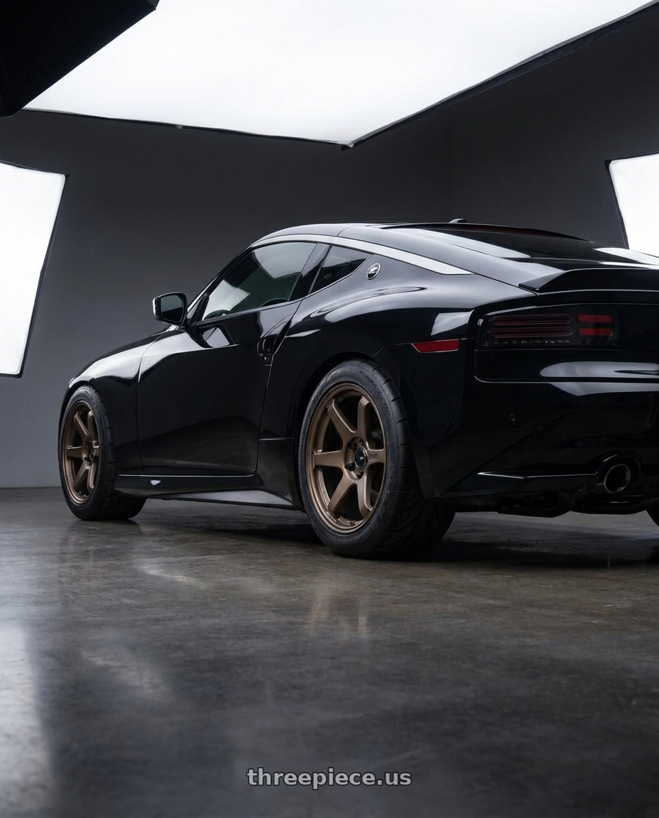 2024 Nissan Z Sport  with Enkei T6R 5x100 18x8+45 Matte Bronze wheels rear three quarter view meaty tires