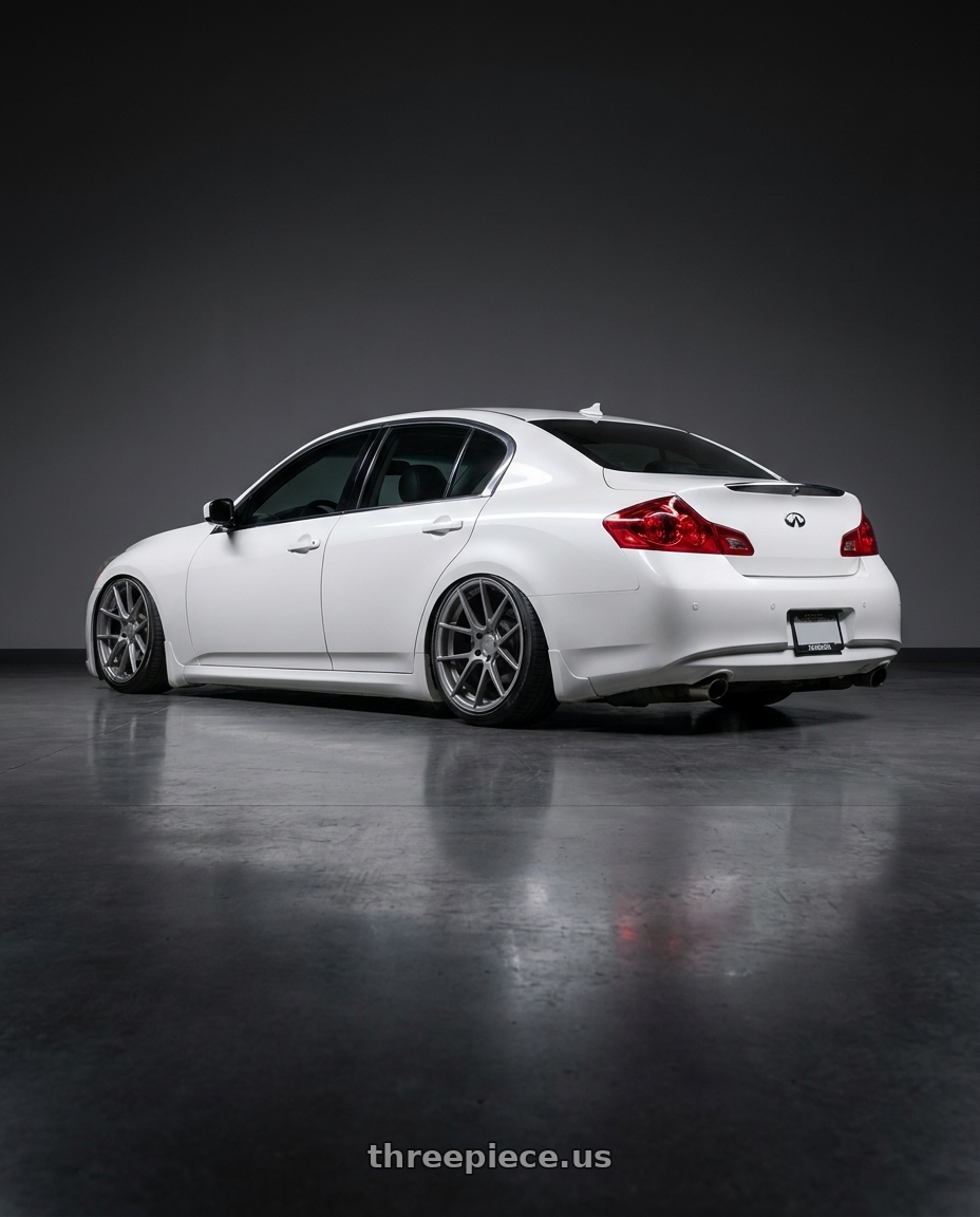 2012 Infiniti G37 with Avant Garde Wheels M510 5X114.3 19x9.5 +40 Dolphin Grey wheels rear three quarter view slight stretch tires