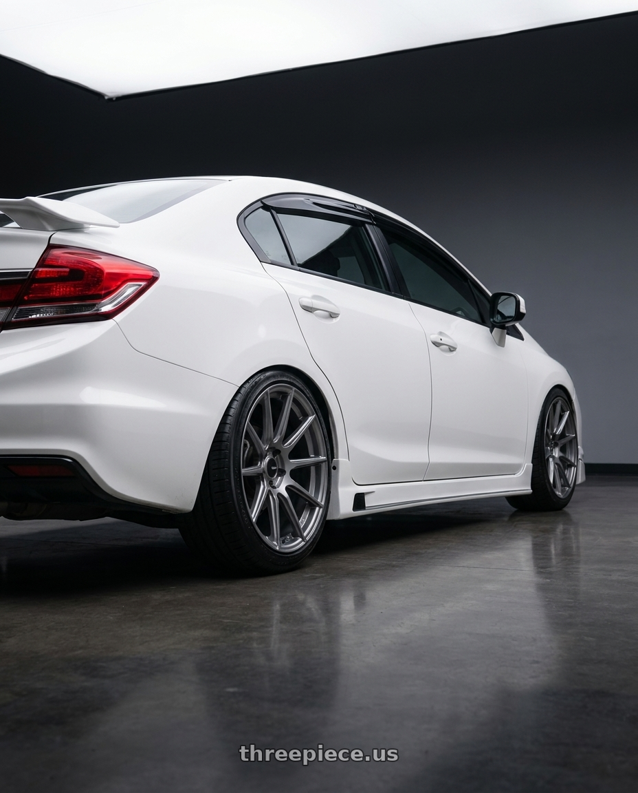 2015 Honda civic with Enkei TS10 5x114.3 18x8.5+50 Grey wheels rear three quarter view slight stretch tires