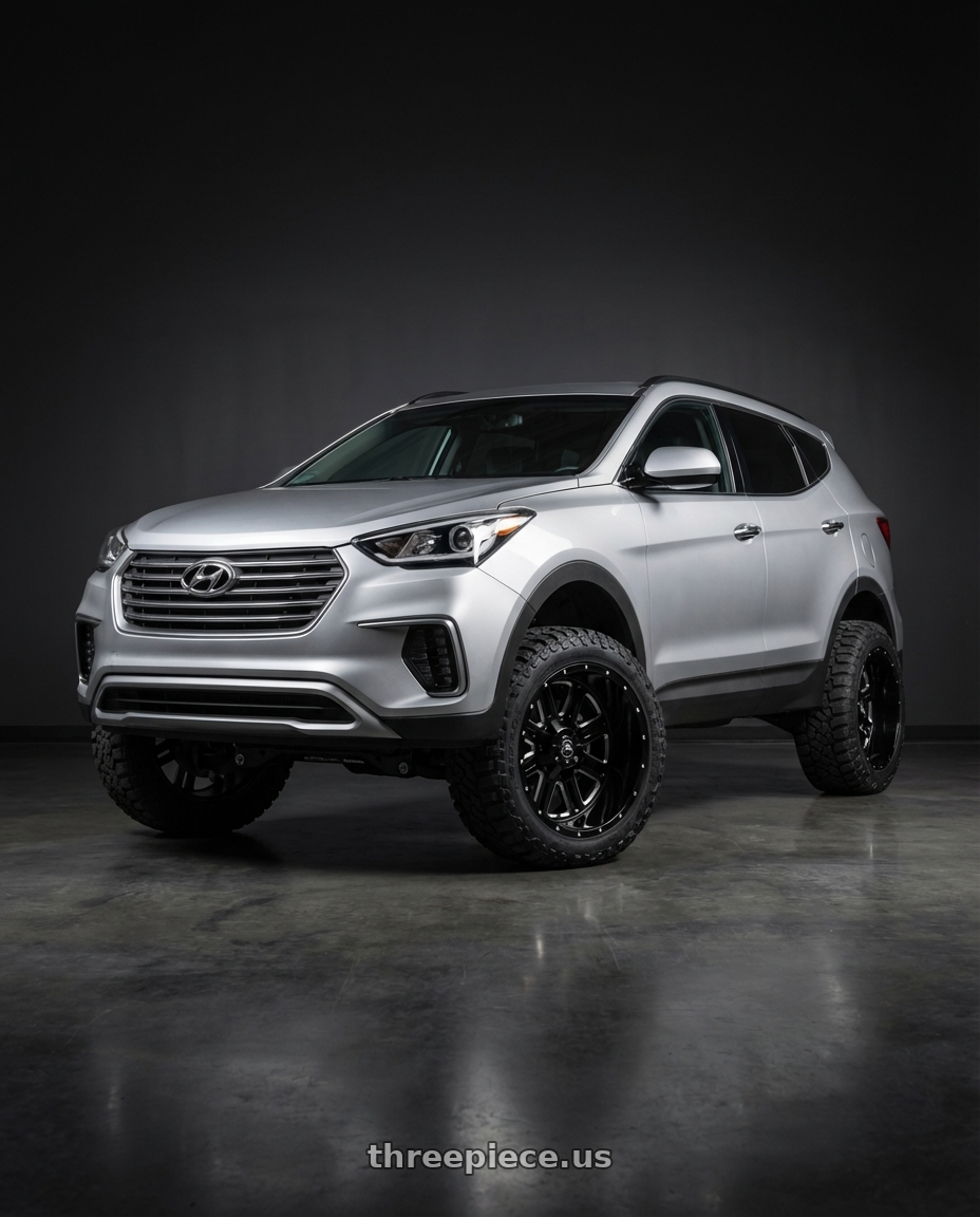 2018 Hyundai Santa Fe se with American Off-Road A106 6x135/6x139.7 20x14 -76 Black Milled Spoke wheels