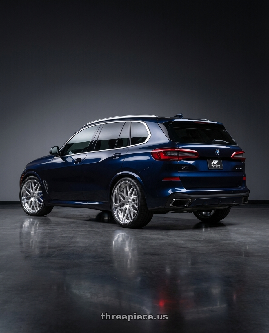 2020 bmw x5 xdrive40i with Amani Allora 5x112/5x120 22x10 +38 Brush Center Chrome Lip wheels rear three quarter view square tires