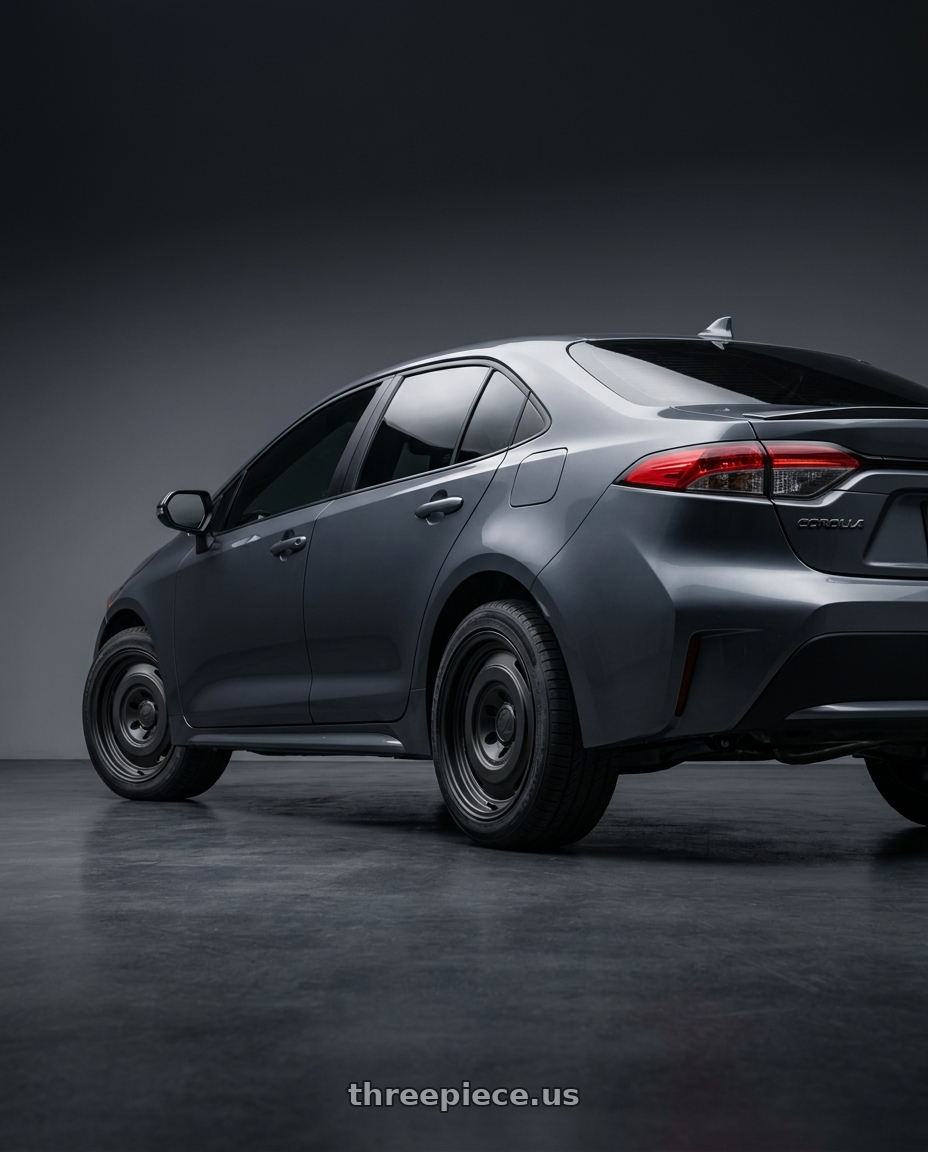 2025 Toyota Corolla  with fifteen52 ANALOG HD 5x120 17x8.0 +25 ASPHALT BLACK (SATIN BLACK) wheels rear three quarter view square tires