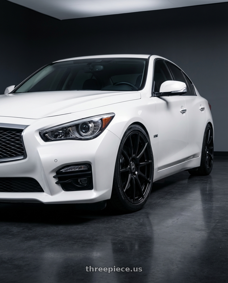 2020 Infiniti Q50 with Forgestar CF10 5x114.3 19x9.5 +29 Gloss Black wheels front three quarter view lowered stance