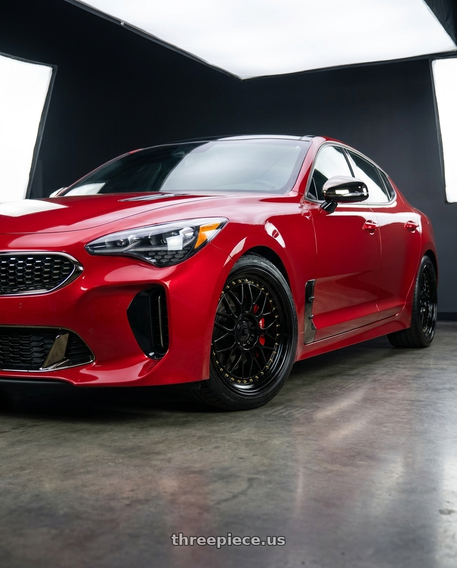 2018 Kia Stinger GT2 AWD with Aodhan AH02 5x114.3 19x8.5 +35 Gloss Black ( Gold Rivet) wheels
