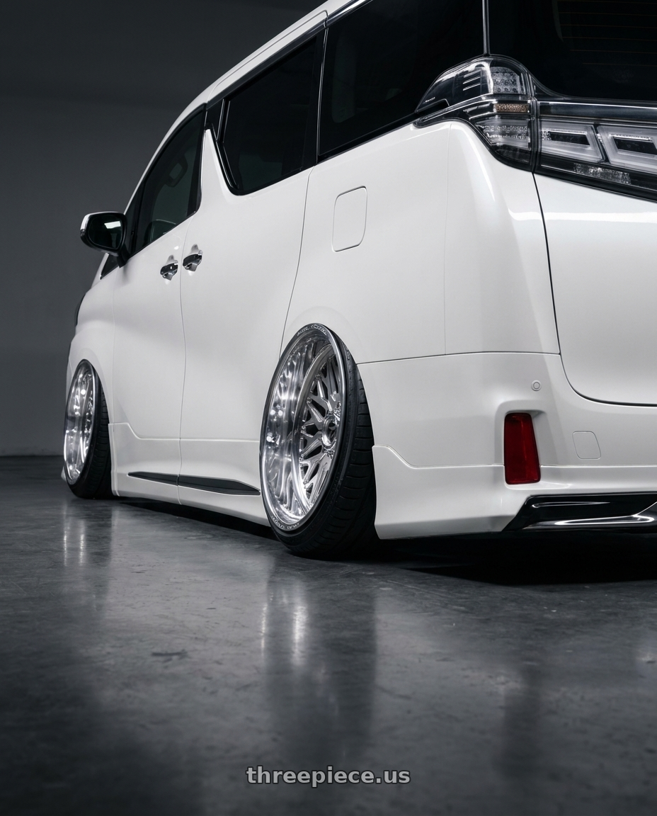 2019 Toyota villfive with Fuel Forged FF109 5x139.7 20x9 +0 POLISHED wheels rear three quarter view extreme stretch tires