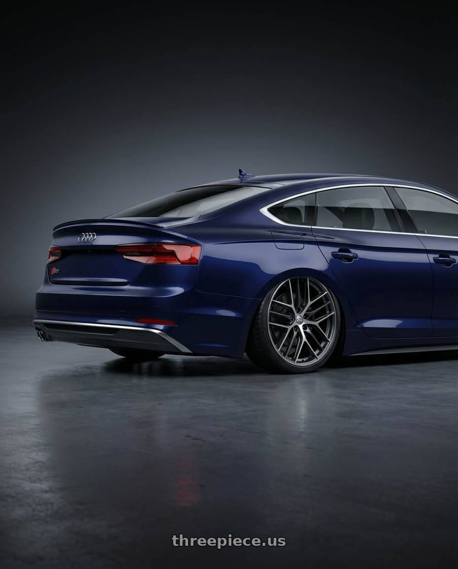 2014 Audi S5 B8 with BBS CC-R 5x112 20x8.0+27 Graphite w/ Diamond Cut Face wheels rear three quarter view slight stretch tires