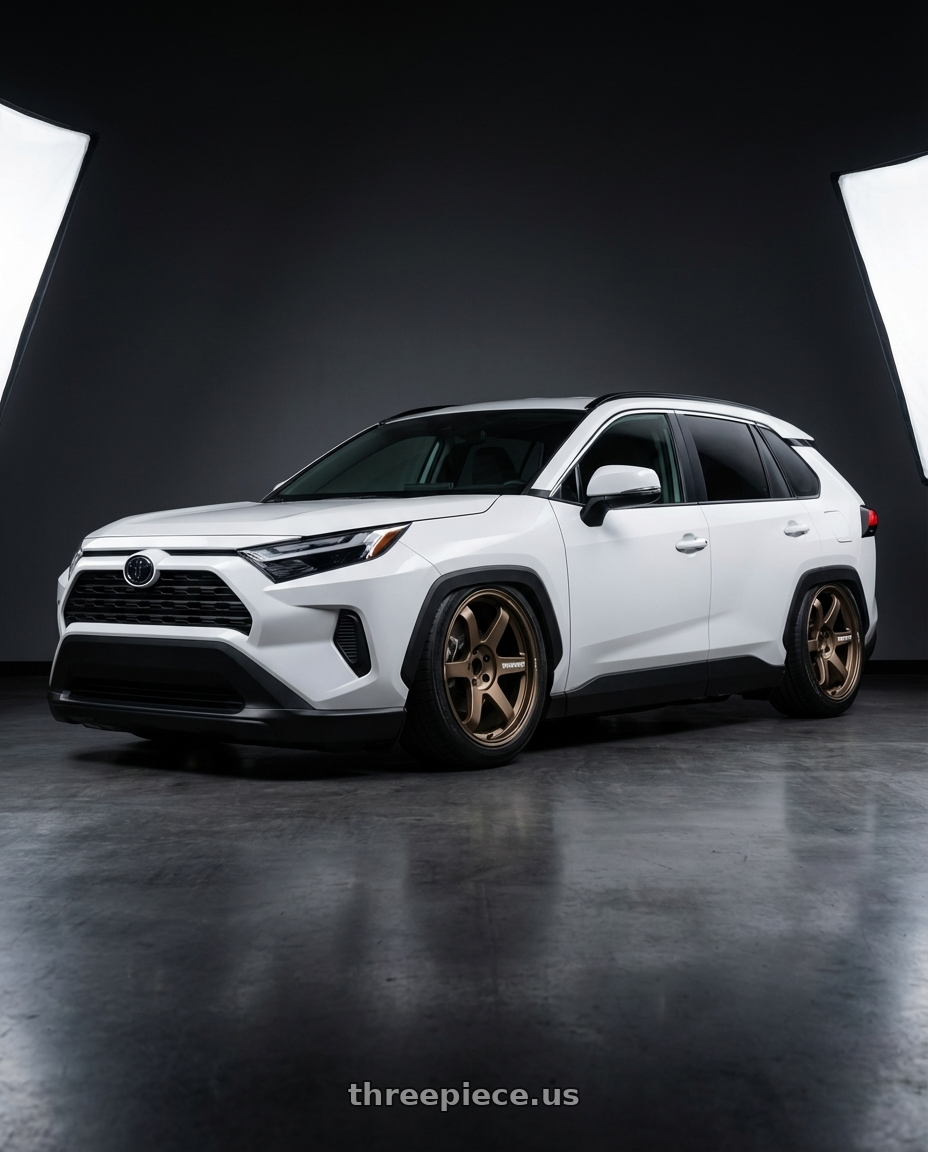 2023 rav4 white  with Volk Racing TE37 Ultra M Spec 5x112 19x9.5+23 19x10.5+35 Bronze Almite Toyota Supra MK5 Spec wheels