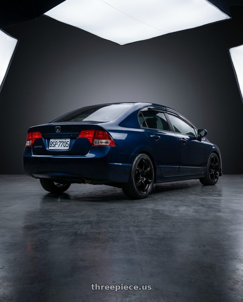 2009 Honda CIVIC with Advan RGIII 4x100 17x7.0+42 Gloss Black wheels rear three quarter view square tires