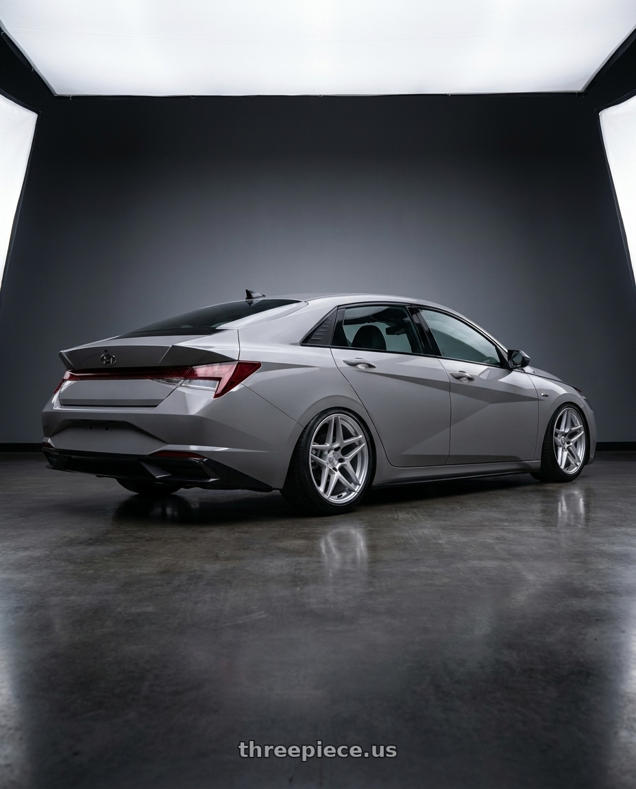 2021 HYUNDAI ELANTRA N LINE with Kansei K15H Astro 5X120 18x9 22 Hyper Silver wheels rear three quarter view slight stretch tires