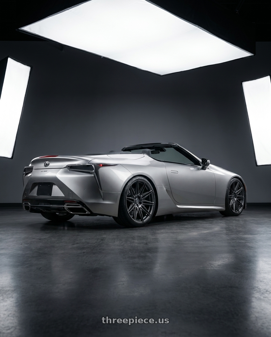 2021 Lexus LC 500 with ADV.1 ADV08 5x120 22x9.5 +25 Satin Black wheels rear three quarter view square tires