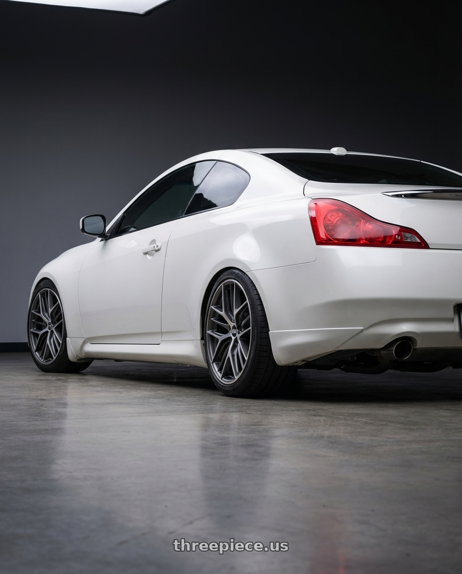 2014 Infiniti G37 Coupe with BBS CC-R 5x114.3 19x8.5+30 Graphite w/ Diamond Cut Face wheels rear three quarter view square tires