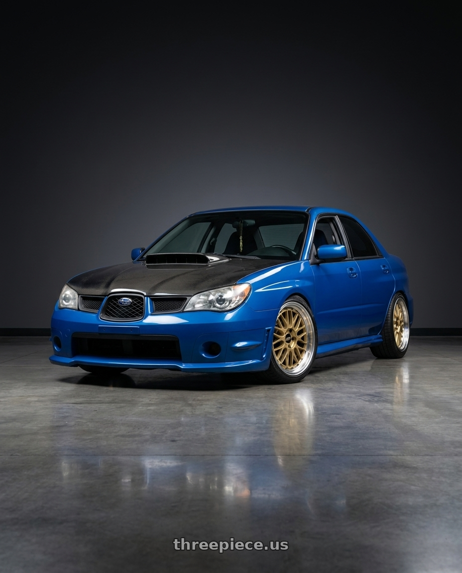 2007 Subaru wrx with BBS LM 5x130 17x9 +17 Gold Center Diamond Cut Lip wheels