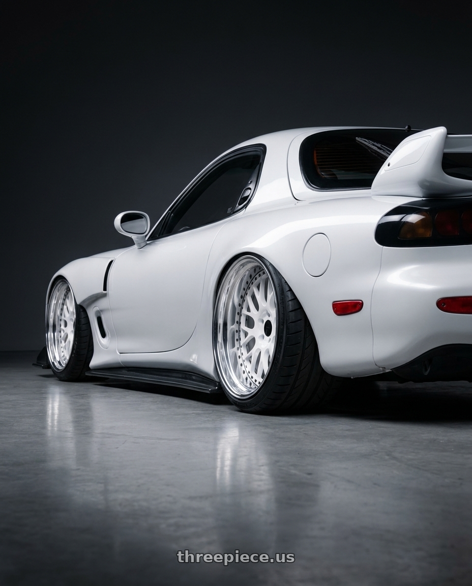 1993 Mazda RX7 with Heritage Wheel OKAYAMA wheels rear three quarter view extreme stretch tires