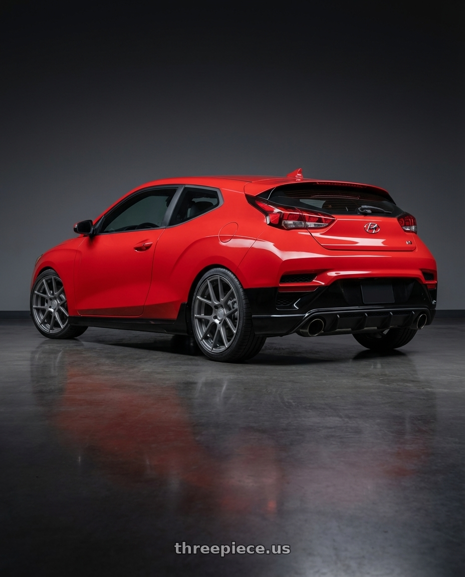 2022 Hyundai Veloster N with Avant Garde Wheels M510 5X114.3 19x9.5 +40 Dolphin Grey wheels rear three quarter view square tires