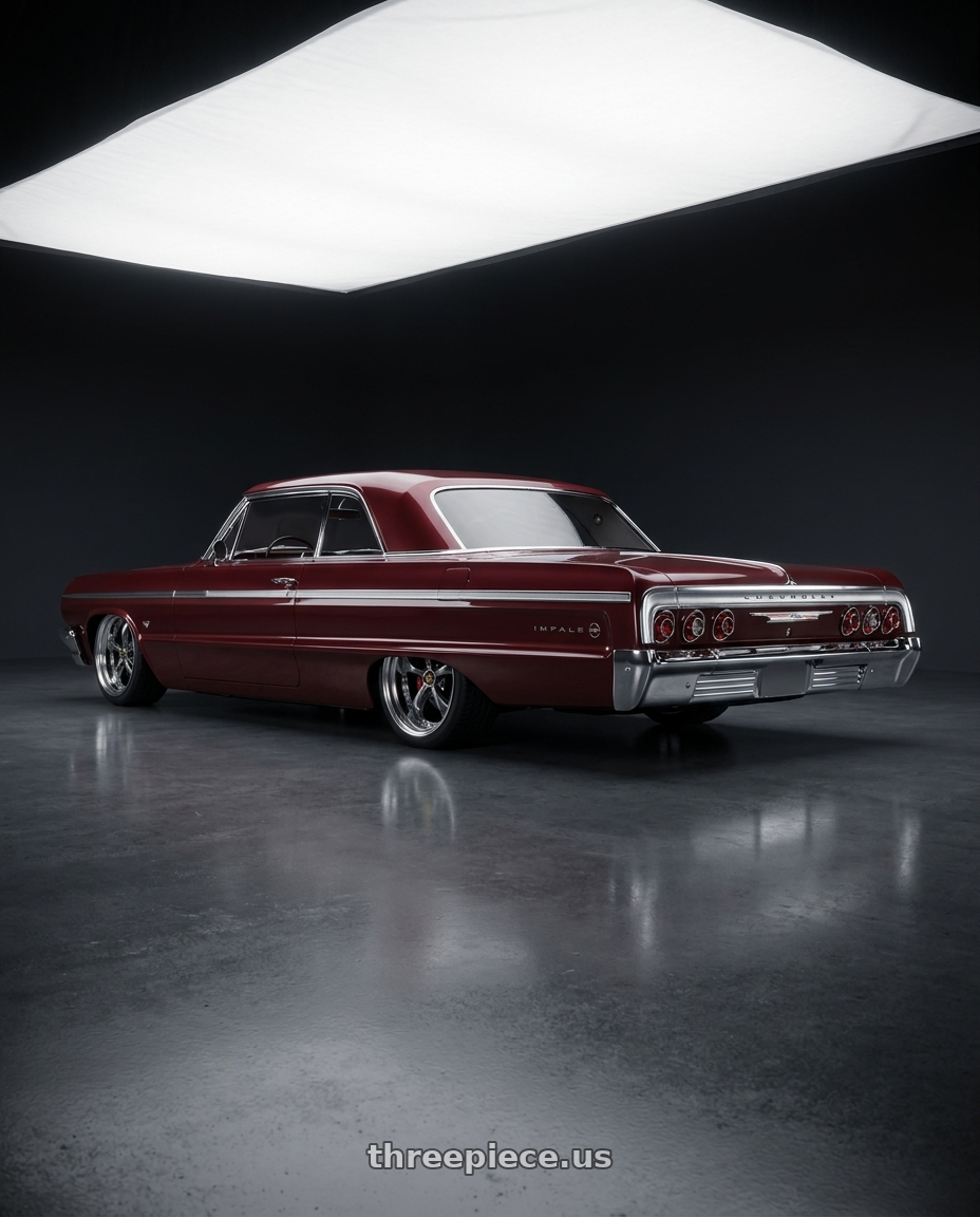 1964 CHEVROLET IMPALA with Work Wheels VS-KF 5X114.3 19x9-10 Brilliant Silver Black A Disk FULL REVERSE wheels rear three quarter view square tires