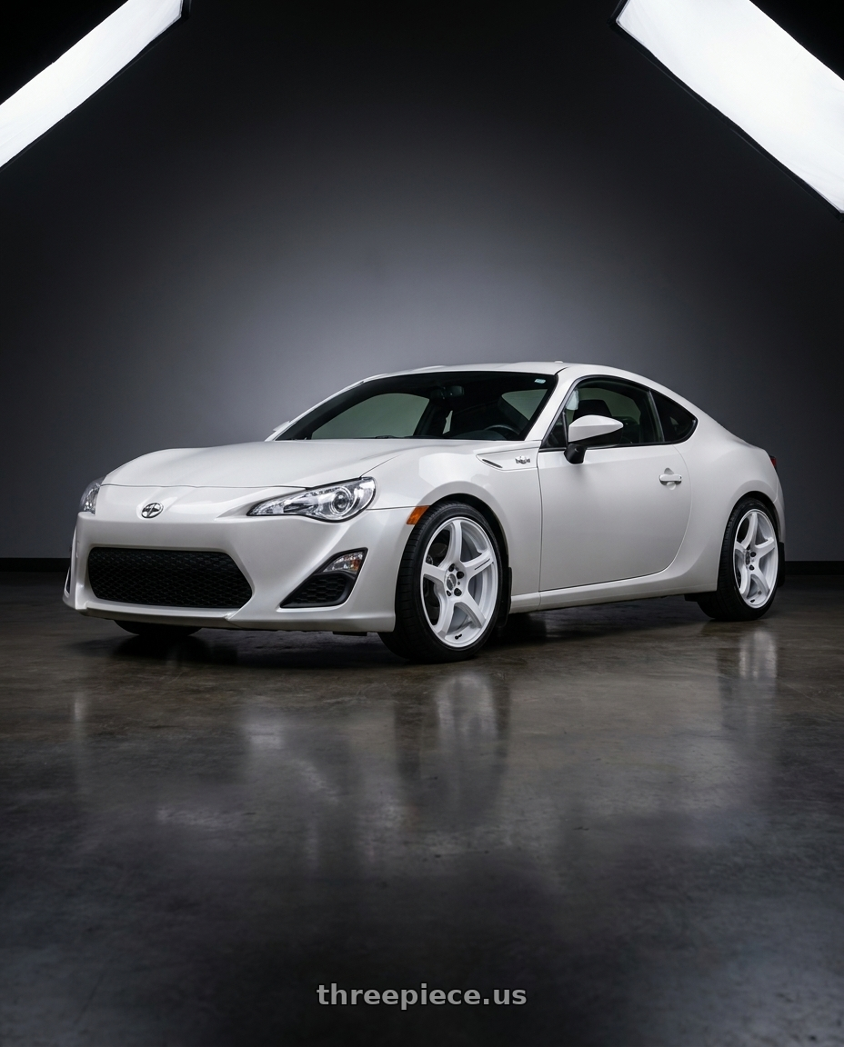 2016 Scion FRS with Work Emotion T5r 5x100 17x7 +48 Ice White wheels