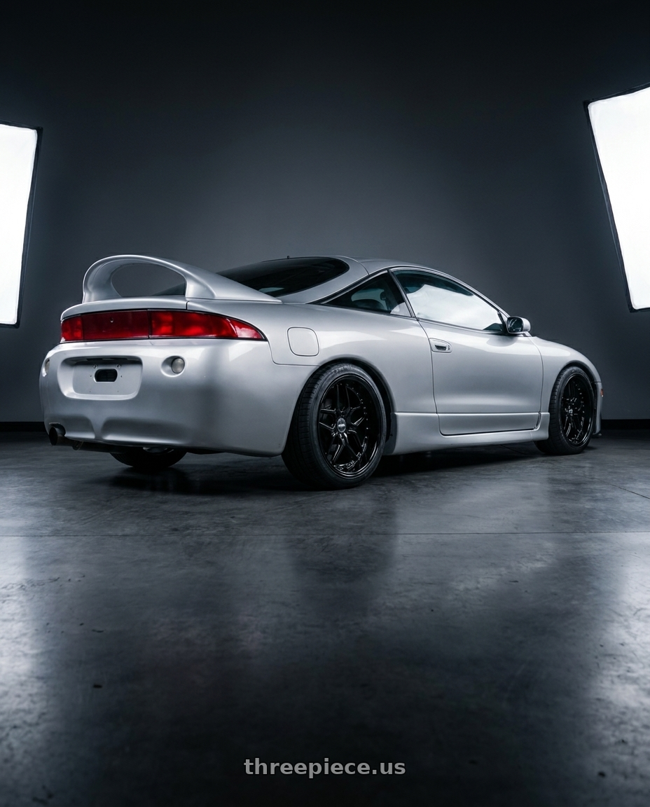 1998 mitsubishi eclipse gsx with ESR Wheels CS SERIES CS15 5x114.3 18x10.5 +15 Gloss Black wheels rear three quarter view square tires