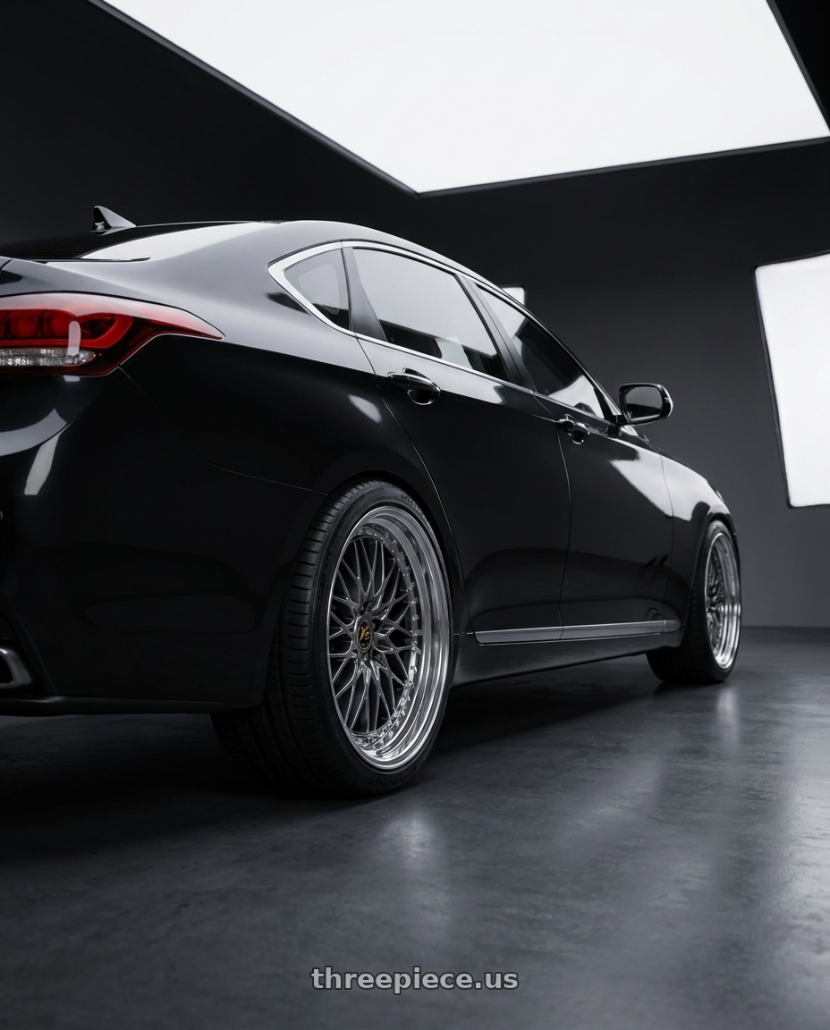 2016 hyundai genesis 3 8 with Work Vs-Xv 5x114.3 19x8.5+40 O Disk Brilliant Silver Black wheels rear three quarter view square tires