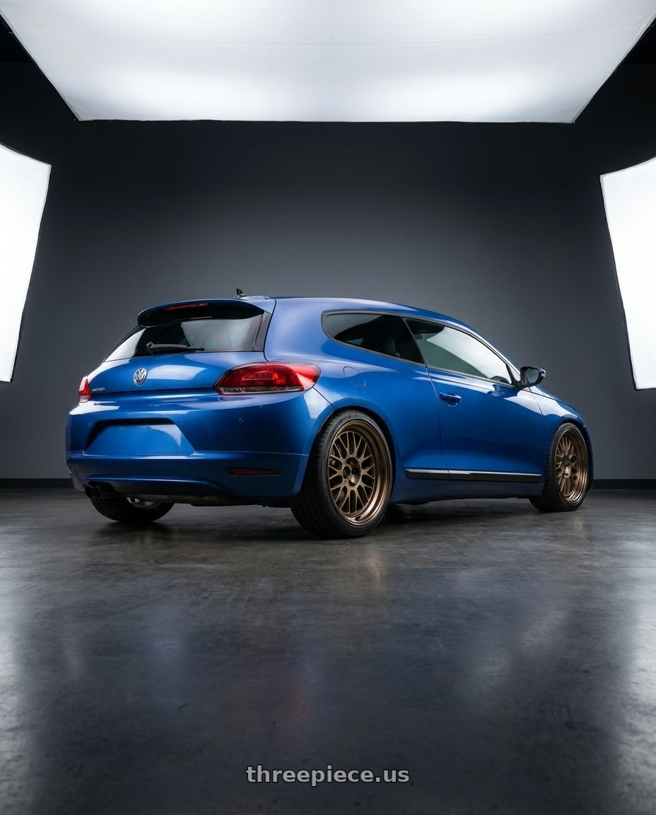 2010 Vw Scirocco with Volk Racing 21A 5x112 18X9+0  Bronze wheels rear three quarter view square tires