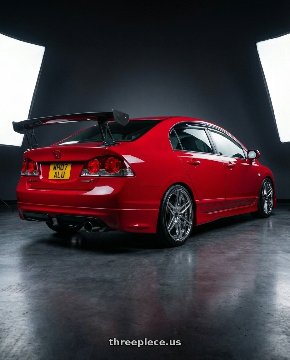 honda civic 2007 with Blade Luxury RT-451 Bendetta 6x135 22x9.5 +25 Chrome wheels rear three quarter view square tires