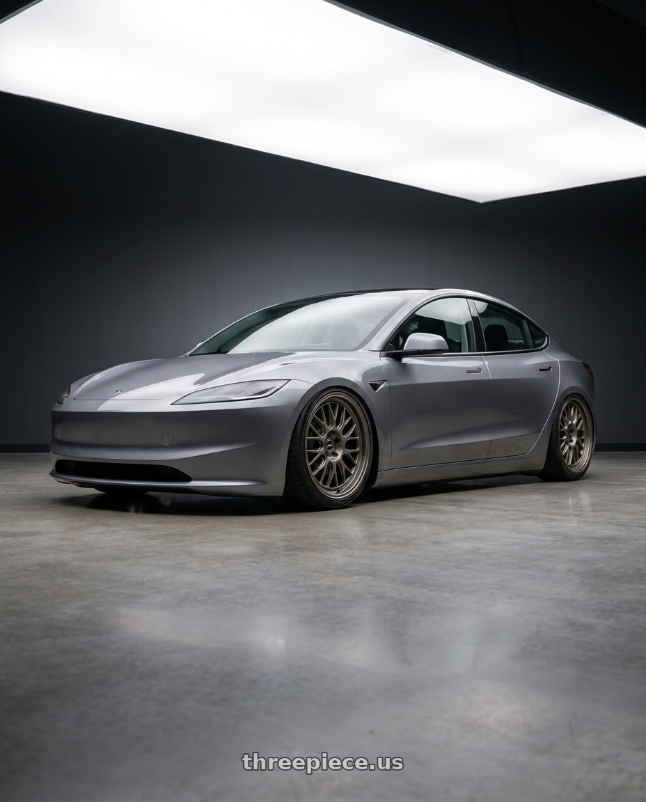 2025 Tesla Model 3 with fifteen52 HOLESHOT 5x112 19x8.5 +45 MAGNESIUM GREY (SATIN BRONZE) wheels