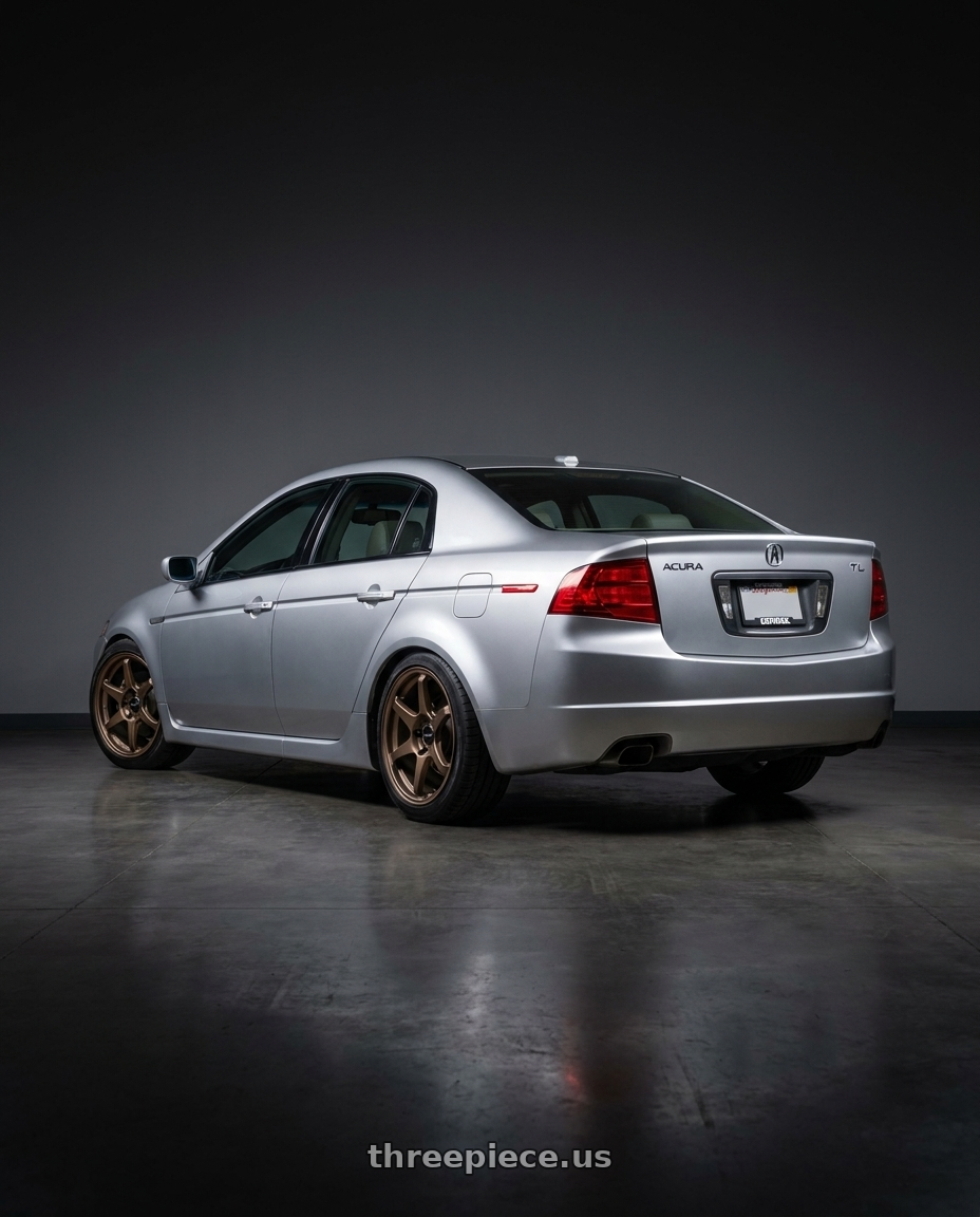 2007 Acura TL with Enkei TS-5 5x114.3 18x9.5+38 Bronze wheels rear three quarter view square tires