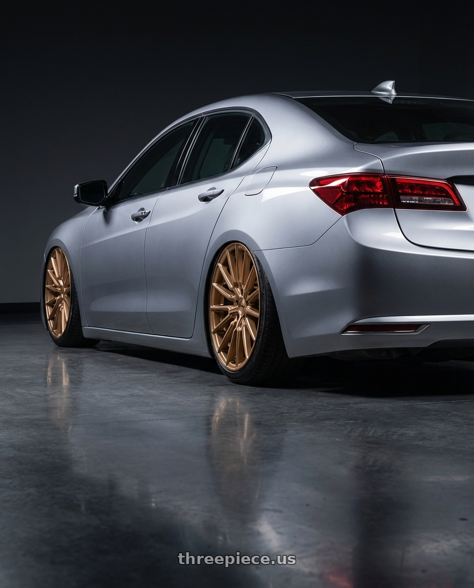 2019 Acura TLX with Niche 1PC M264 PREMIO 5X114.3 20X9 +35 BRONZE BRUSHED wheels rear three quarter view slight stretch tires